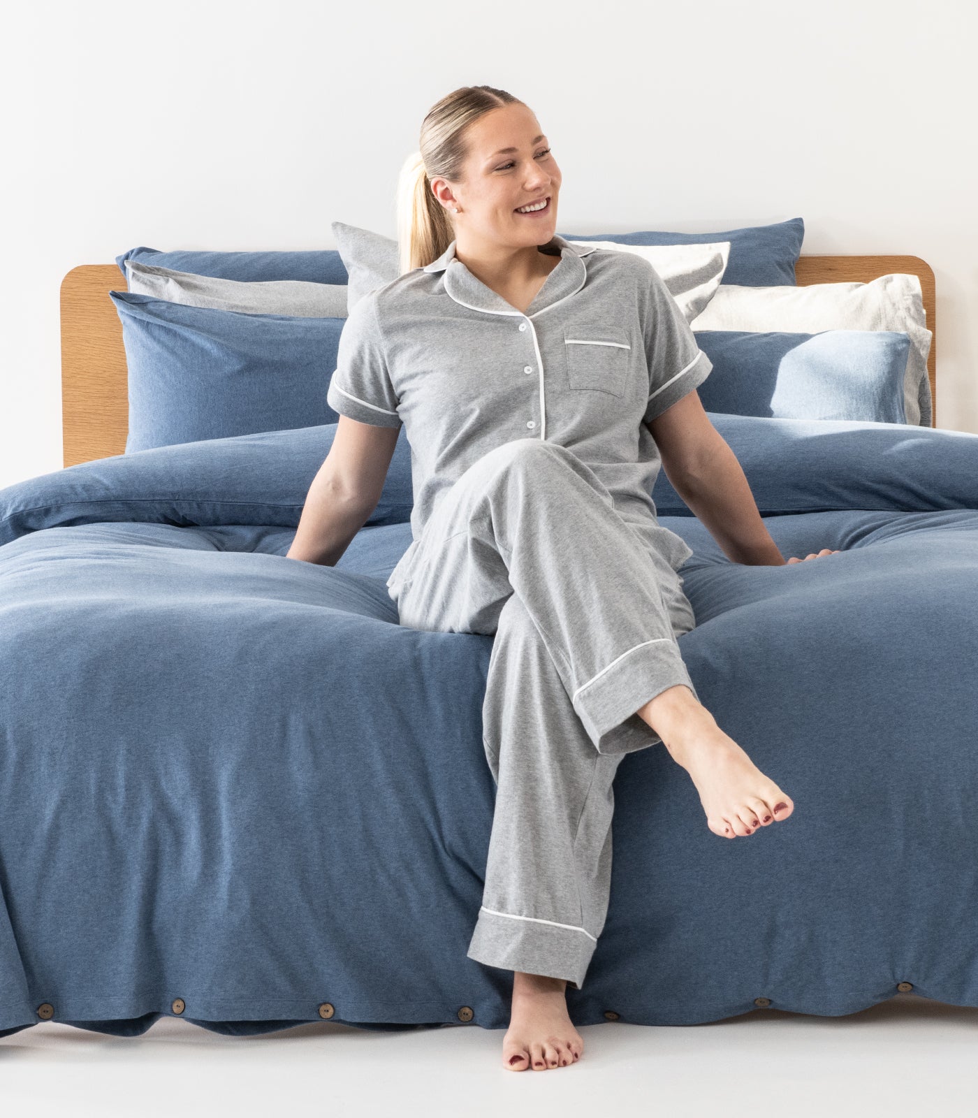 Ocean Blue Melange - Jersey Quilt Cover Set