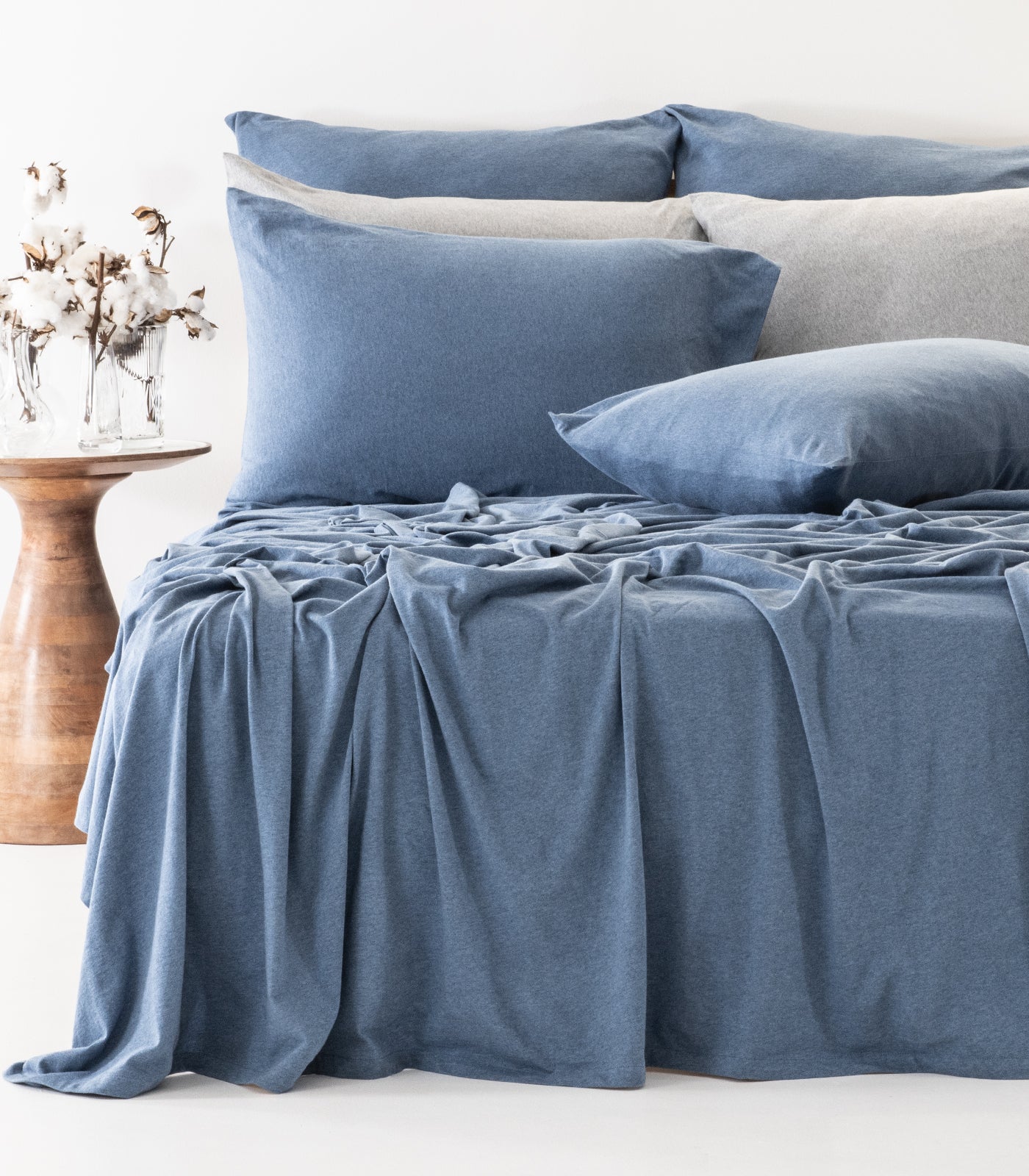 Ocean Blue Melange - Jersey Sheet Set