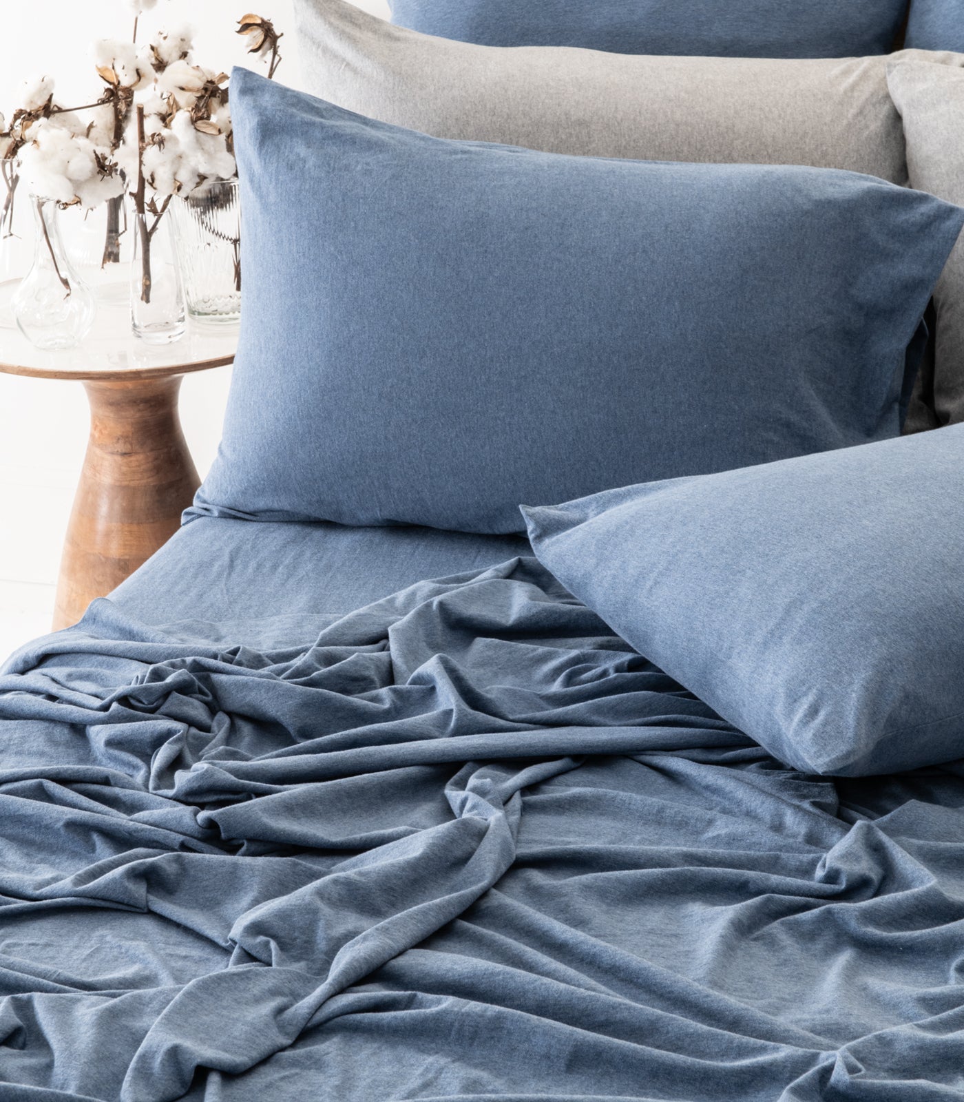 Ocean Blue Melange - Jersey Sheet Set