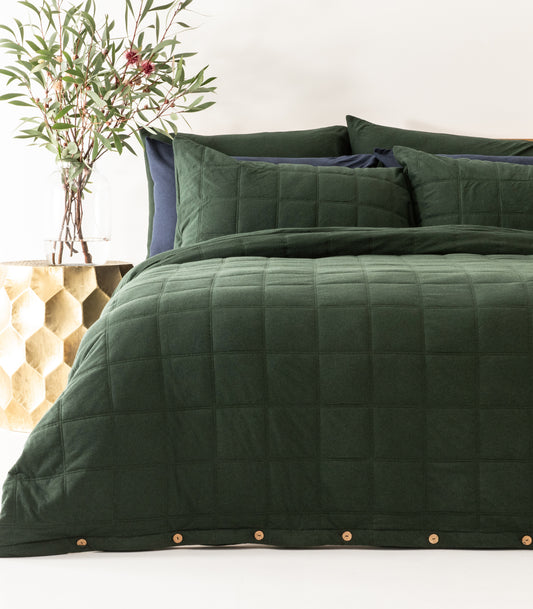 Bhumi Organic Cotton - Jersey Plain Quilt Cover Set - Green Melange