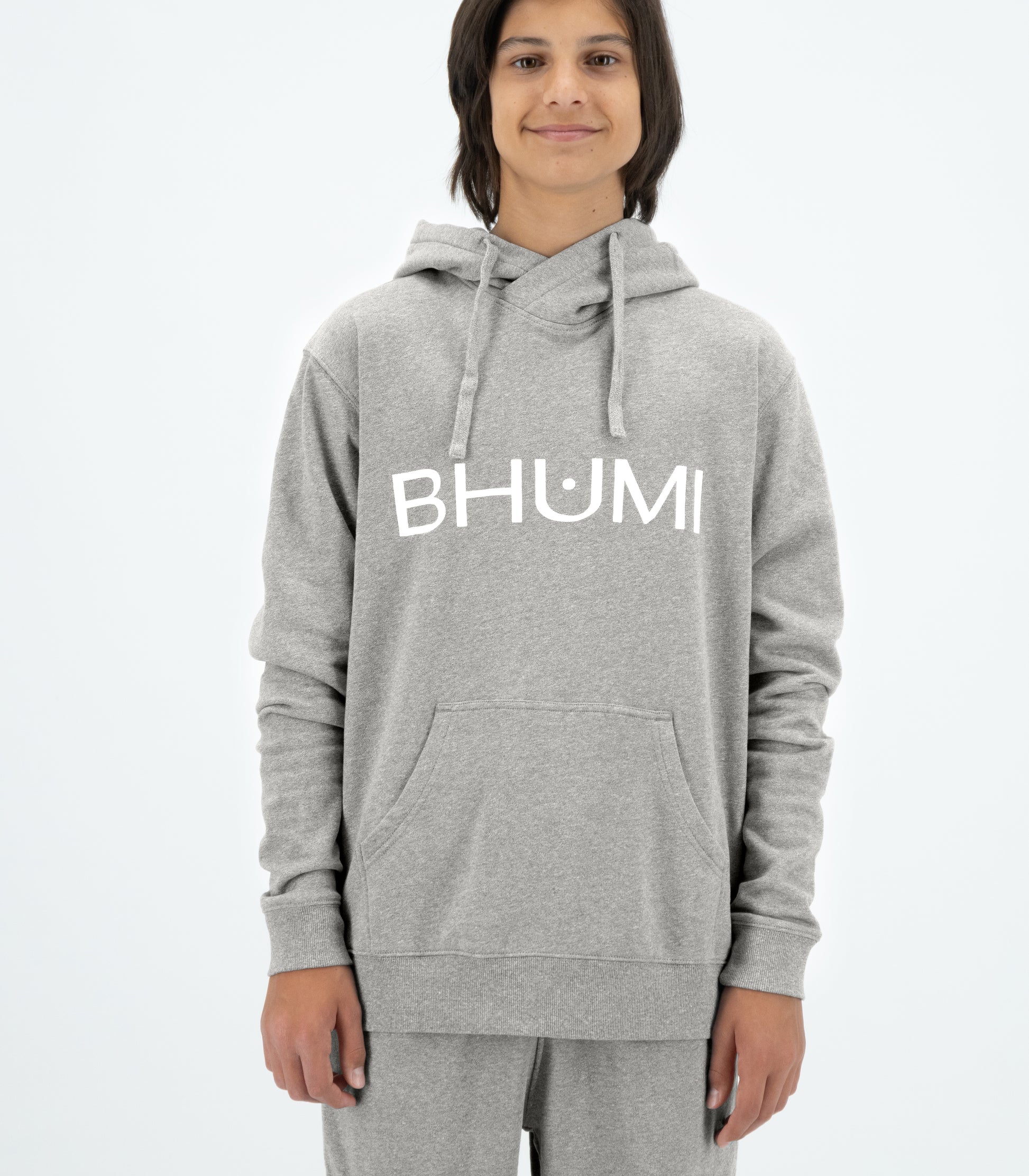 Bhumi Organic Cotton - Kid's Hoodie - Logo - Light Grey Melange