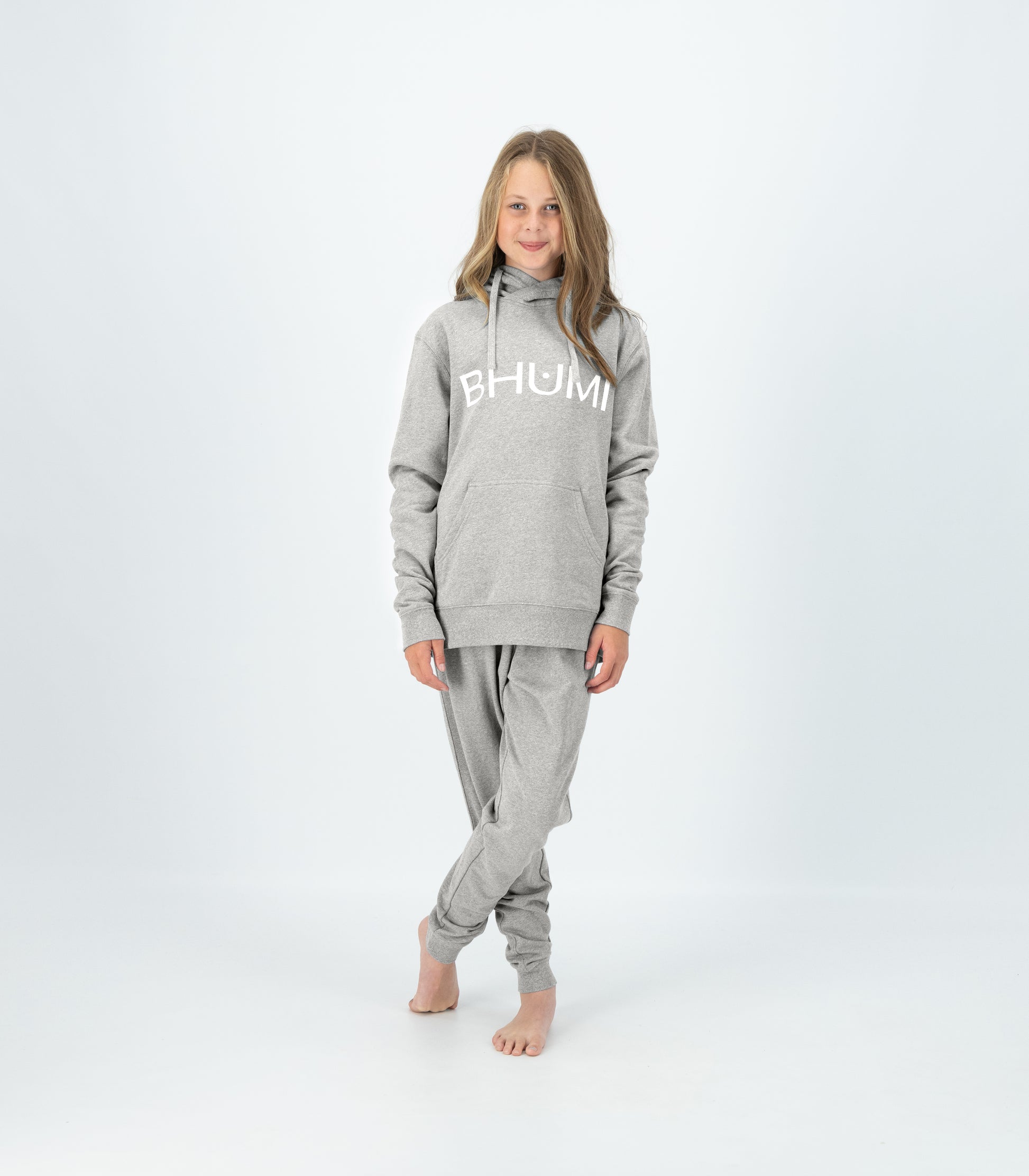 Bhumi Organic Cotton - Kid's Hoodie - Logo - Light Grey Melange