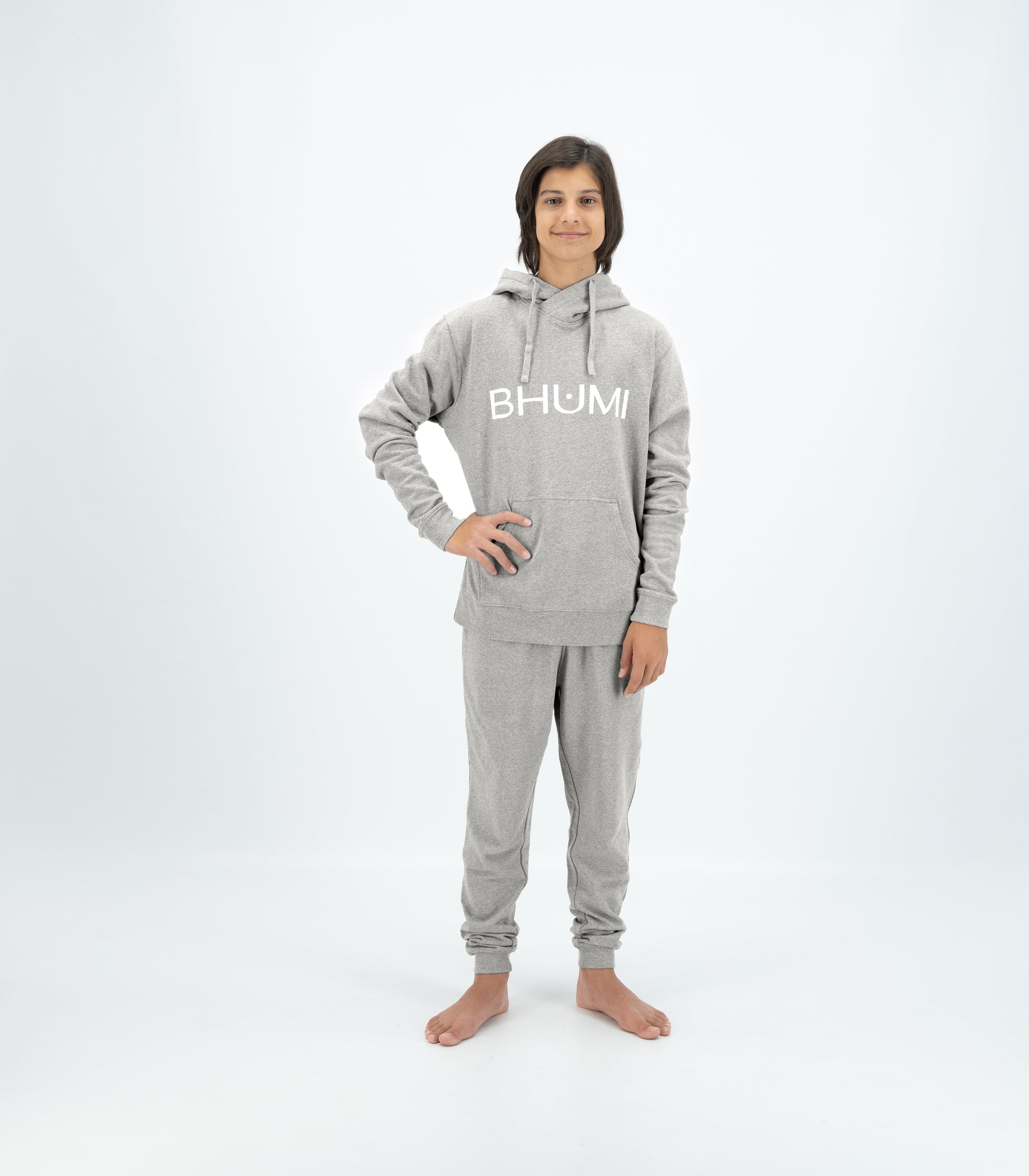 Bhumi Organic Cotton - Kid's Hoodie - Logo - Light Grey Melange