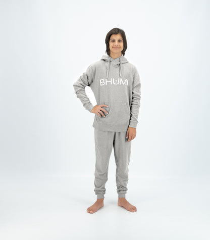 Bhumi Organic Cotton - Kid's Hoodie - Logo - Light Grey Melange