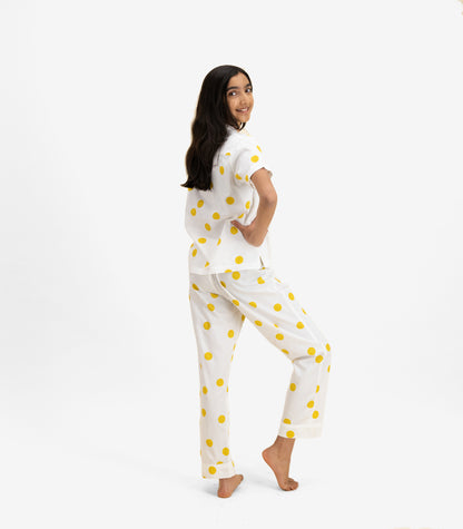 Bhumi Organic Cotton - Kids Sateen Short Sleeve PJ Set  - Mustard Dots