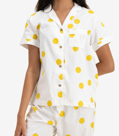 Bhumi Organic Cotton - Kids Sateen Short Sleeve PJ Set  - Mustard Dots