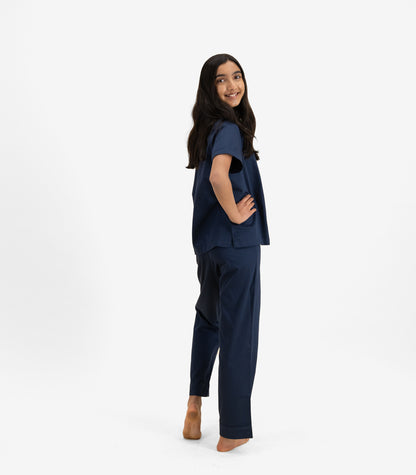 Bhumi Organic Cotton - Kids Sateen Short Sleeve PJ Set - Navy