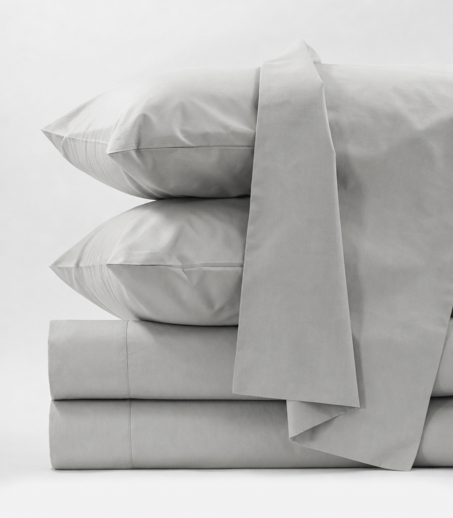 Organic Cotton Percale Sheet Set - Peach Finish - Light Grey