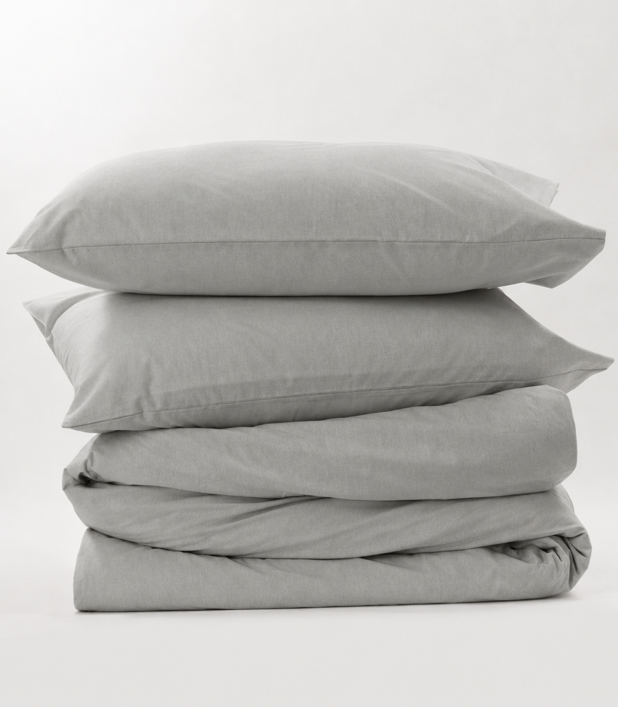 Organic Cotton Percale Quilt Cover Set - Peach Finish - LightGrey
