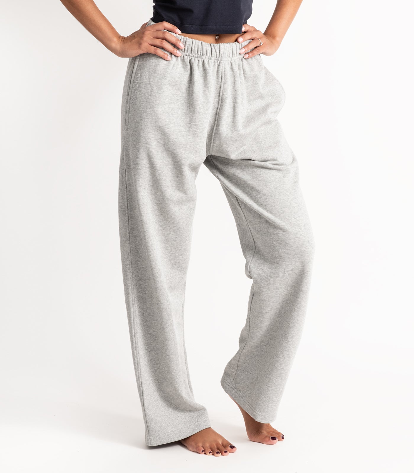 Bhumi Organic Cotton - Wide Leg Track Pant - Fleece - Light Grey Melange