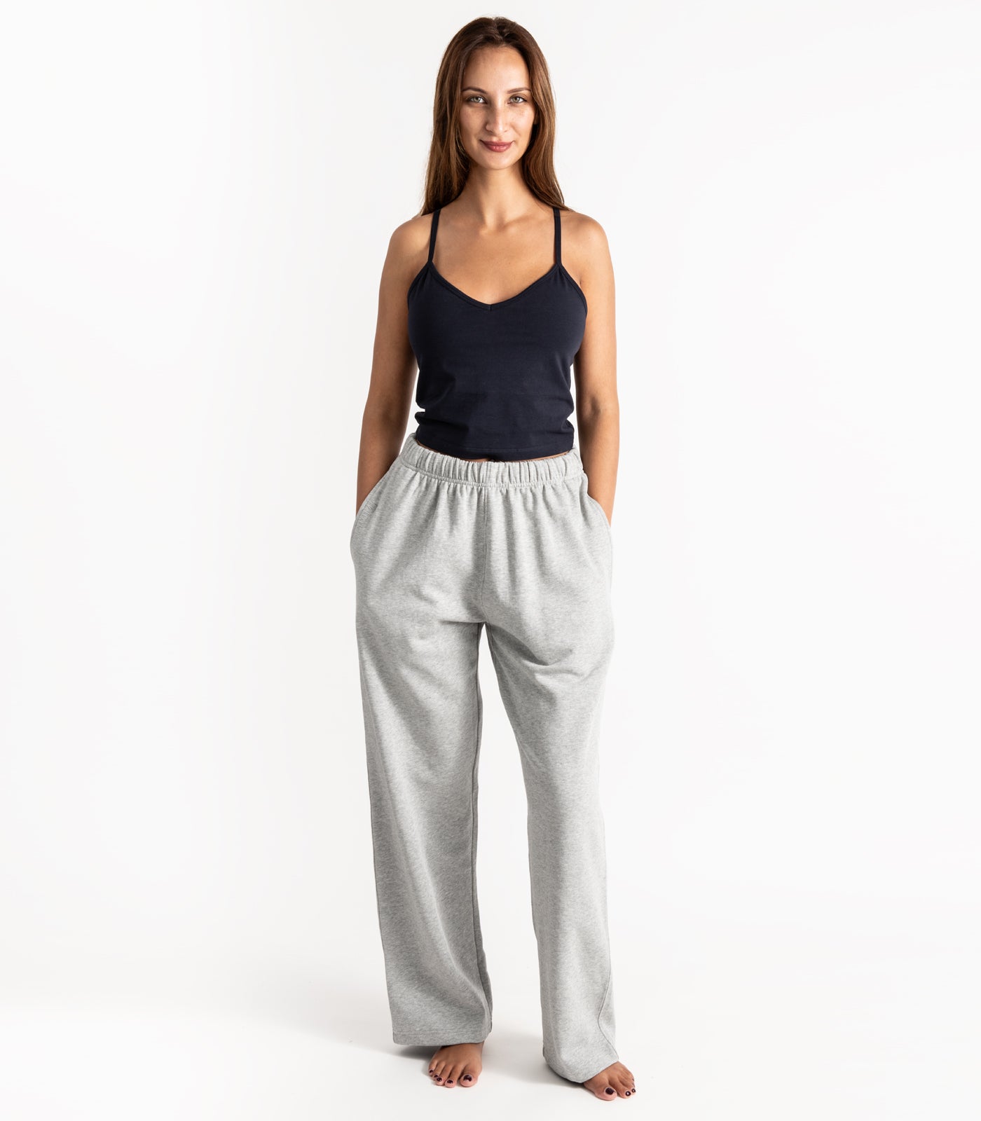 Bhumi Organic Cotton - Wide Leg Track Pant - Fleece - Light Grey Melange