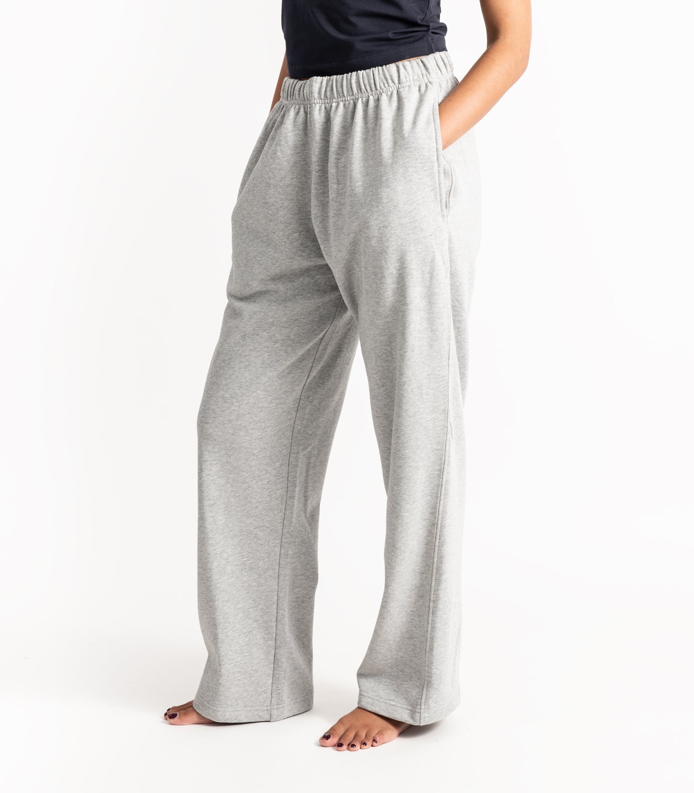 Bhumi Organic Cotton - Wide Leg Track Pant - Fleece - Light Grey Melange