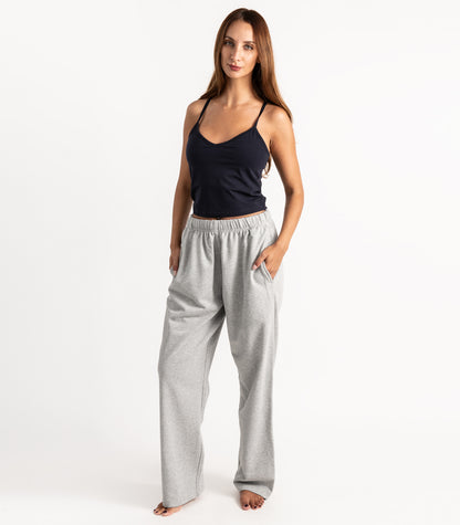 Bhumi Organic Cotton - Wide Leg Track Pant - Light Grey Melange