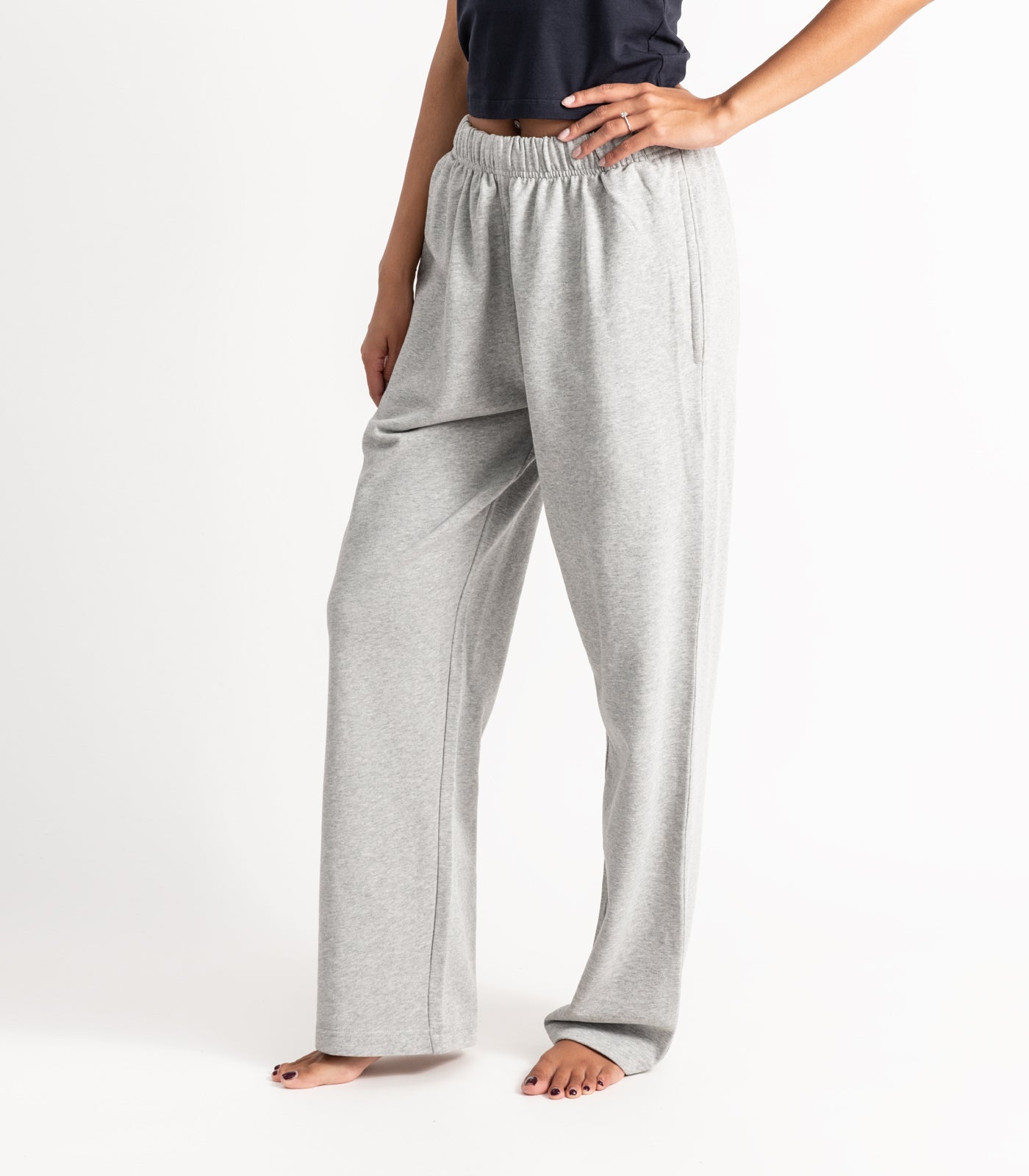 Bhumi Organic Cotton - Wide Leg Track Pant - Light Grey Melange