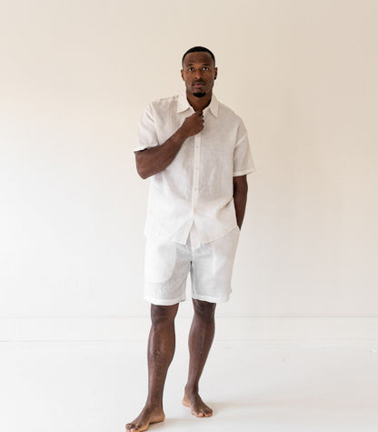 Men's Organic Linen Lounge Shorts - White