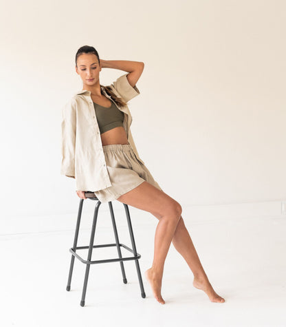 Organic Linen Boxy Lounge Shorts - Raw