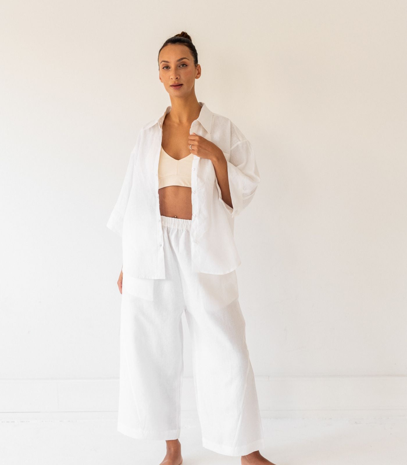 Organic Linen Lounge Shirt - White