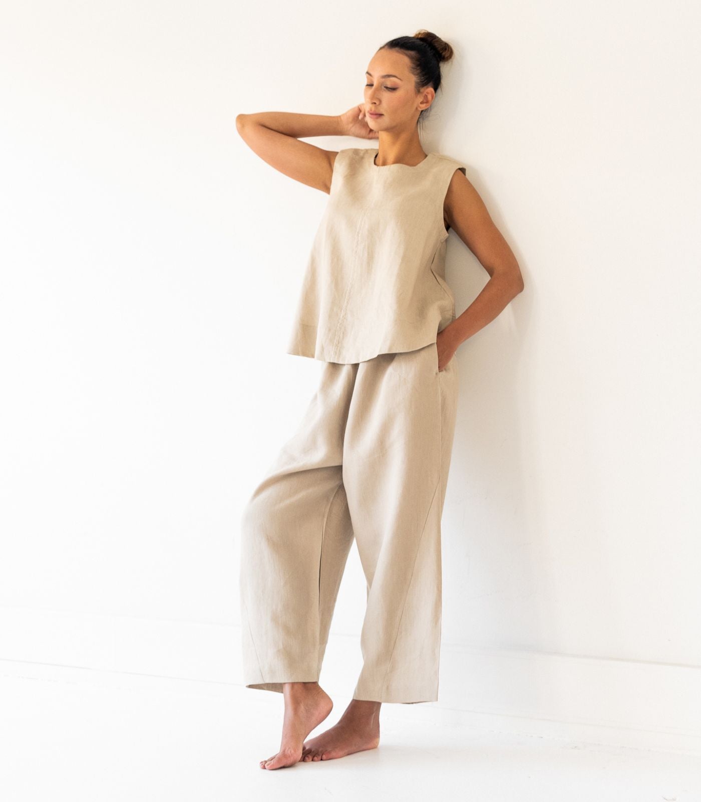 Organic Linen Sleeveless Lounge Shirt - Raw