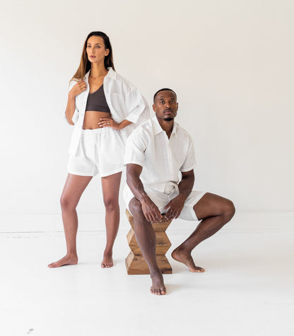 Organic Linen Boxy Lounge Shorts - White
