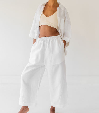 Organic Linen Balloon Lounge Pants - White