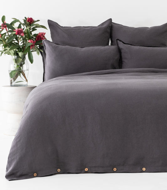 Linen Quilt Cover Set - Ash
