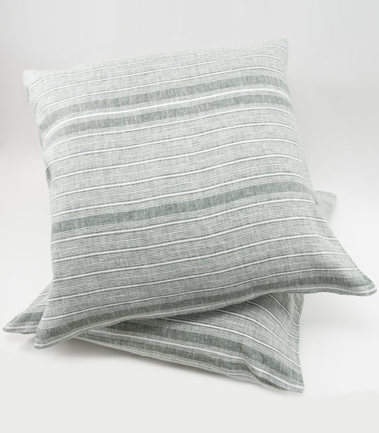 Linen Pillow Cases (pair) - European - Bronze Green Stripe