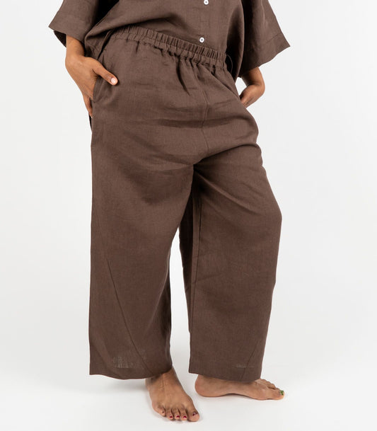 Organic Linen Balloon Lounge Pants - Chocolate