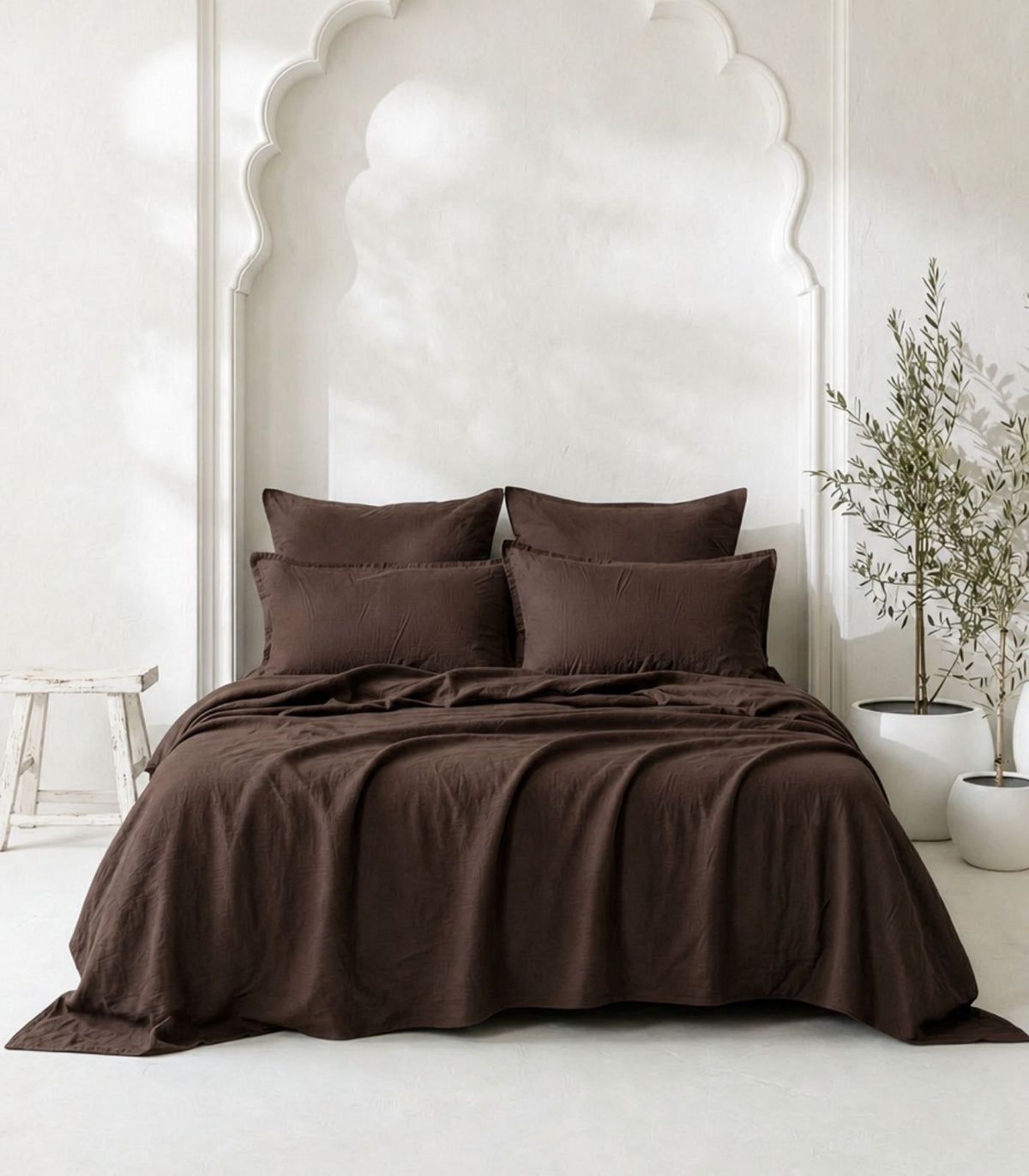 Linen Quilt Cover Set - Chocolate