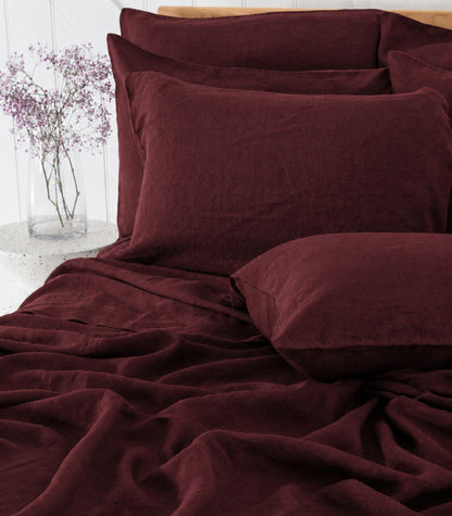 Linen Quilt Cover Set - Plum