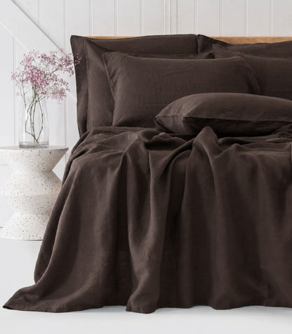 Linen Quilt Cover Set - Chocolate