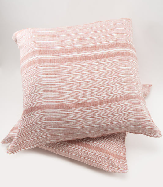 Linen Pillow Cases (pair) - European - Rust Stripe