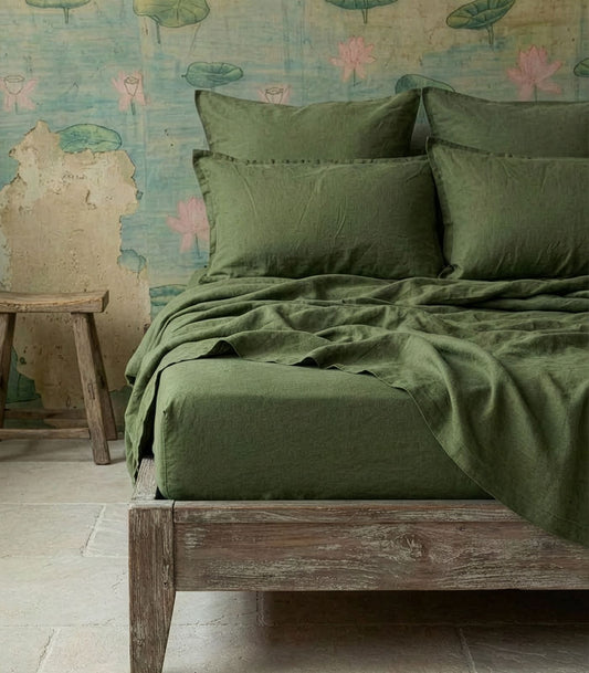 Linen Fitted Sheet - Bronze Green