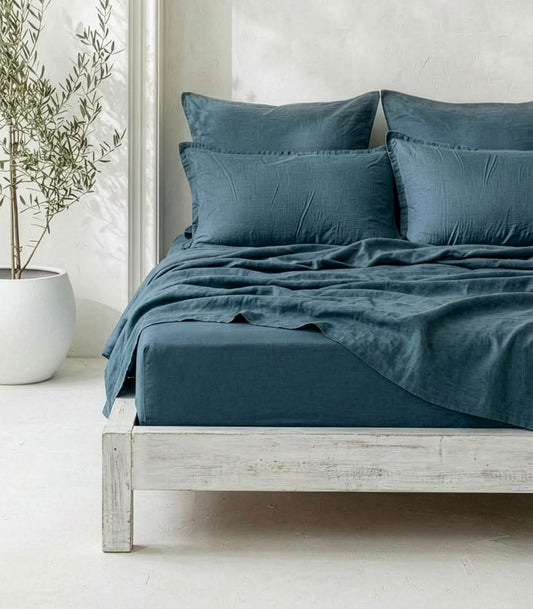 Linen Fitted Sheet - Indian Teal