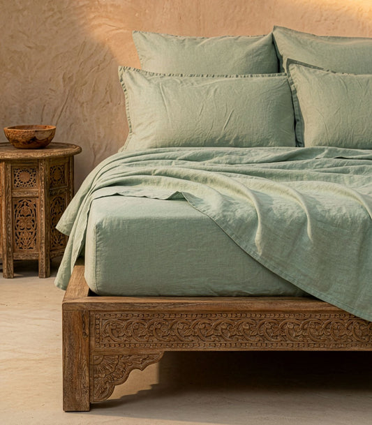 Linen Fitted Sheet - Sage