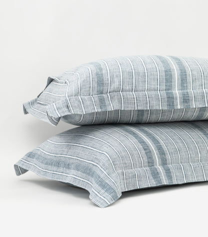 Bhumi Organic Cotton - Linen Pillow Cases (Pair) - Indian Teal Stripe