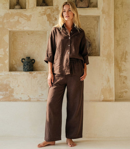 Organic Linen Lounge Shirt - Chocolate