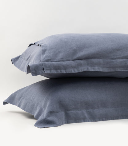 Bhumi Organic Cotton - Linen Pillow Cases (Pair) - Metallic Blue