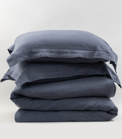 Bhumi Organic Cotton - Linen Plain Quilt Cover Set - Metallic Blue