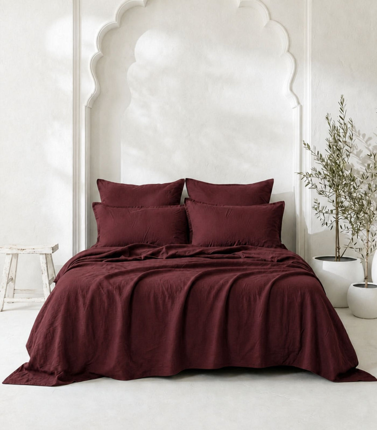 Linen Quilt Cover Set - Plum