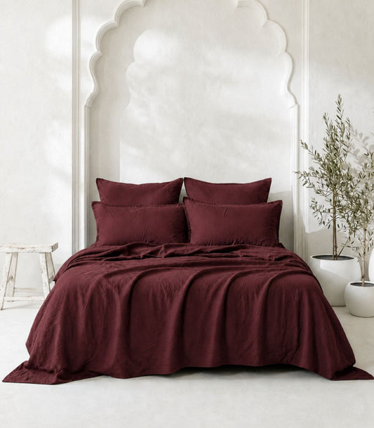 Linen Quilt Cover Set - Plum