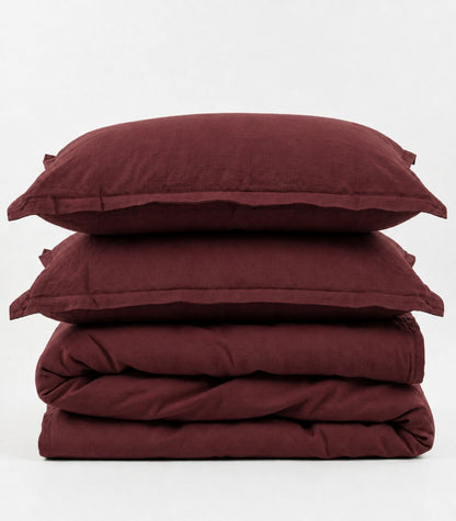 Linen Quilt Cover Set - Plum