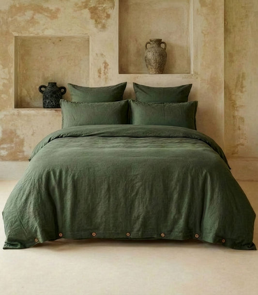 Linen Quilt Cover Set - Bronze Green