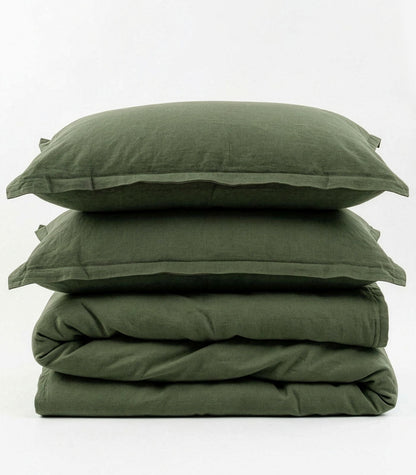 Linen Quilt Cover Set - Bronze Green
