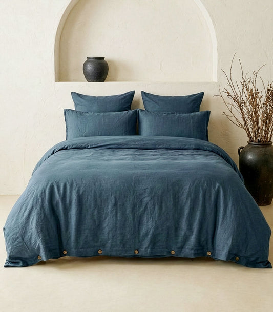 Linen Quilt Cover Set - Indian Teal