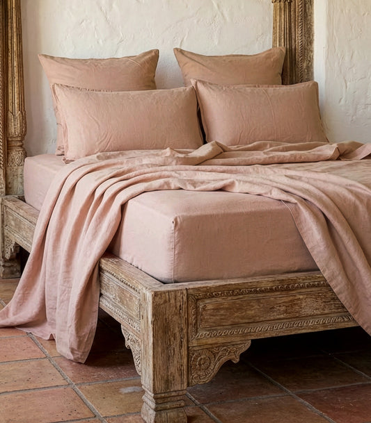 Linen Quilt Cover Set - Terracotta Blush