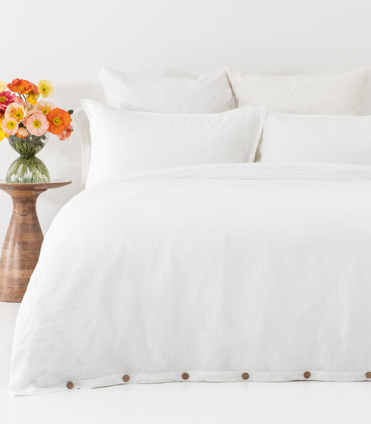 Linen Quilt Cover Set - White