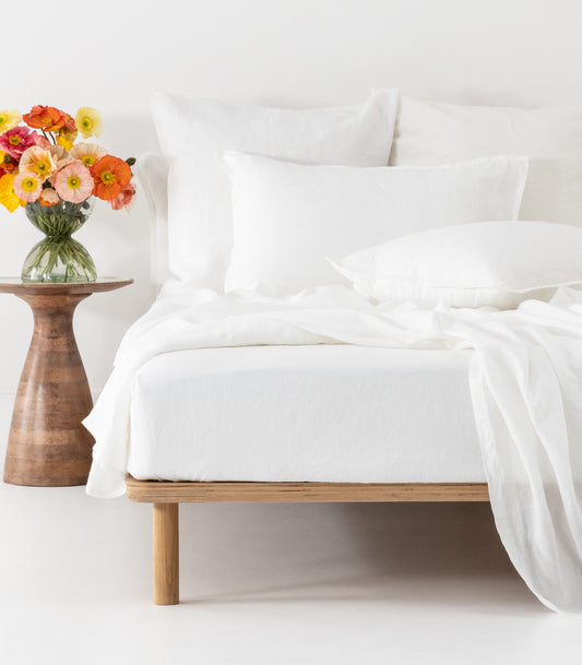 Linen Fitted Sheet Set - White