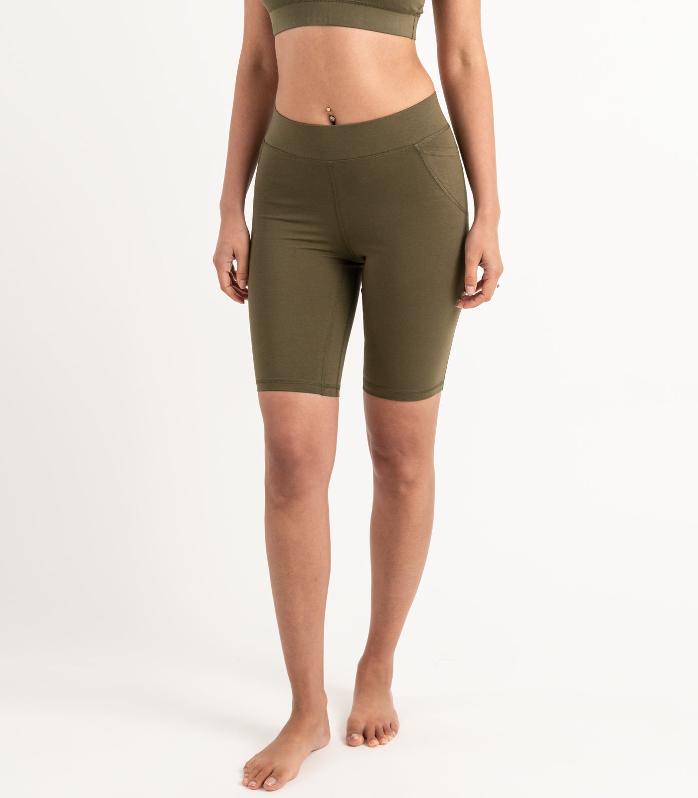 Pocket Long Bike Shorts - Dark Olive