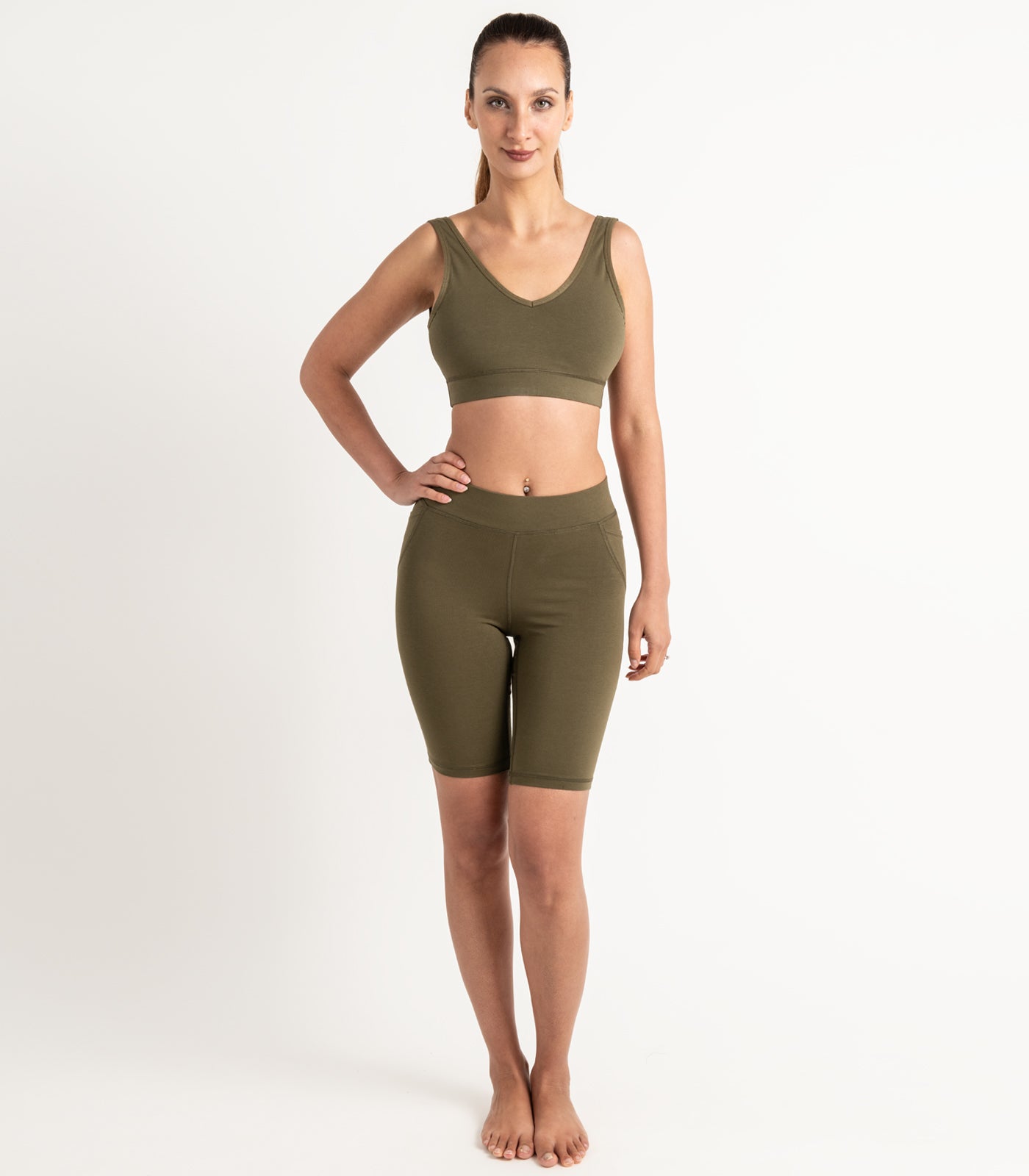 Pocket Long Bike Shorts - Dark Olive