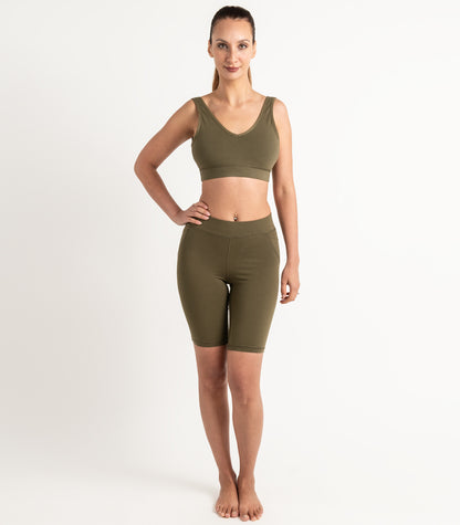 Pocket Long Bike Shorts - Dark Olive